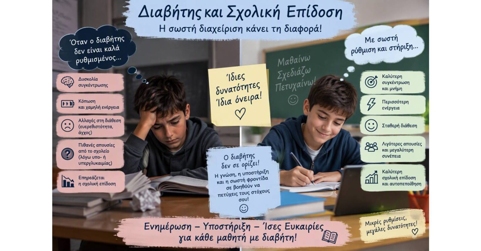 diavitis typou 1 scholiki epidosi kai ergasia ti deichnoun oi meletes